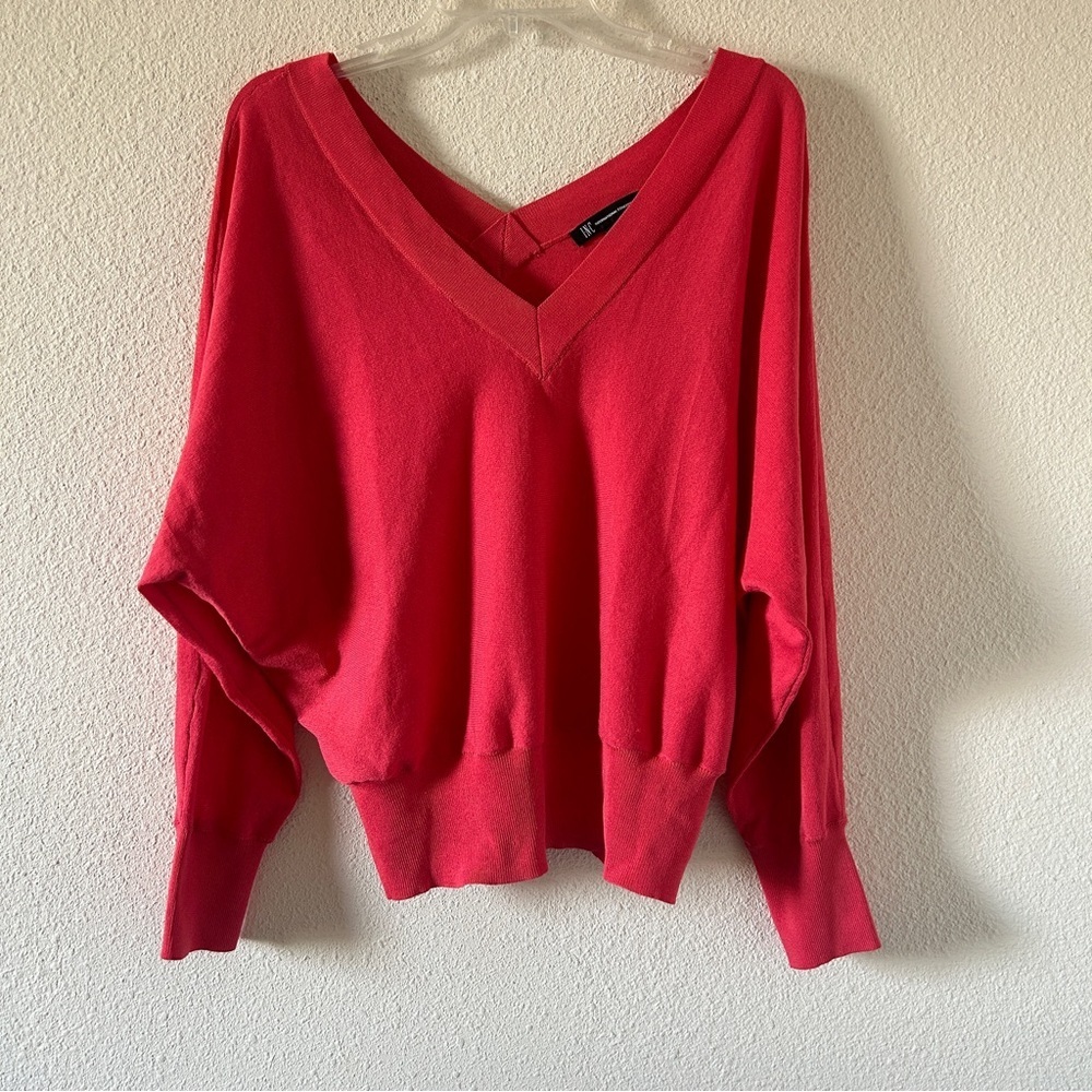 INC International Concept Knit Dolman Sleeve Sweater Vneck Women’s Large Coral - Picture 1 of 8